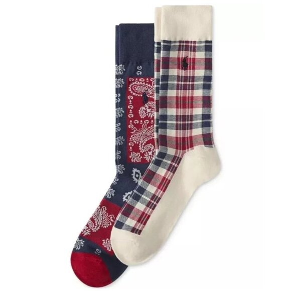 Polo Ralph Lauren Plaid & Bandana Slack Socks Men's Size 6-12.5 (2 PAIRS) NEW - Picture 4 of 13